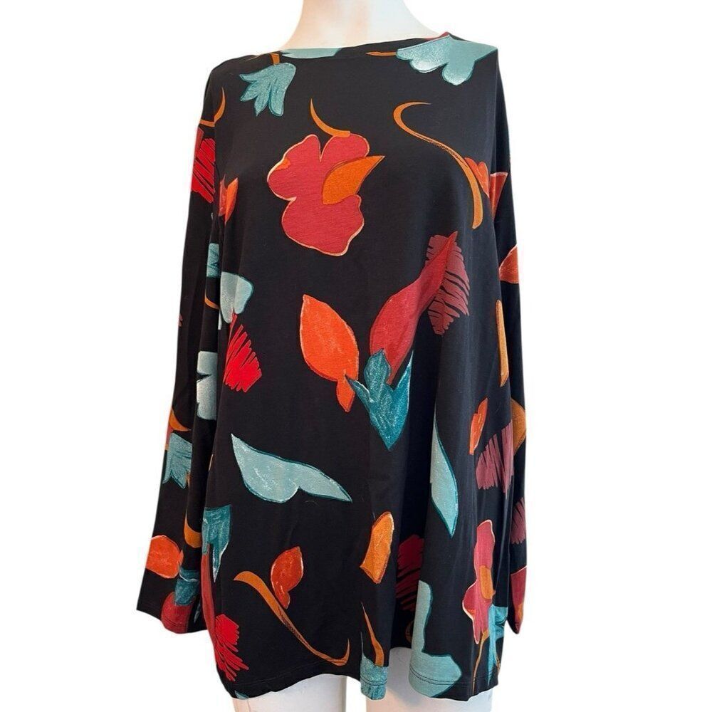 Chico's Ladies 4 XXL Peacock Teal Blouse Abstract Print Basic Knit Top NWT $49